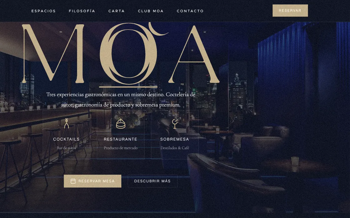 Captura de la web entregada de MOA, restaurante en La Cañada.