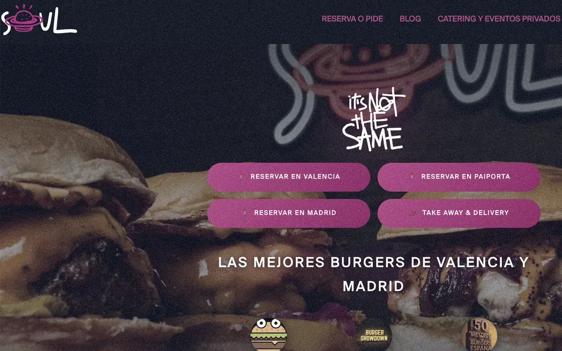 Captura de la web entregada de Soul Coffee & Burger, cafetería y hamburguesería.
